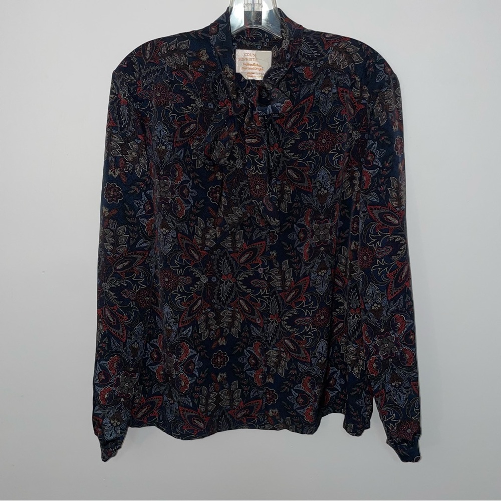 Country Sophisticates by Pendleton Blouse Sz 18 Black Floral Office Career